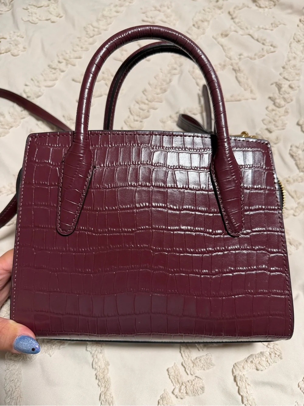 Coach Croc-Embossed Wine Mini Satchel with Cherry Charm